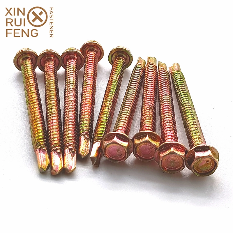 Xinruifeng Fastener Screws Yellow Zinc Metal Roofing Tornillos Hex Flange Head SDS