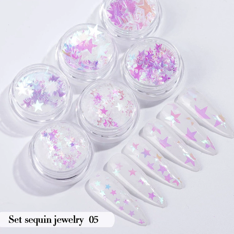 6PCS/Set Nail Beauty Chrome Glitter Kit, Nail Sequin Nail Art Mirror Powder Decoration