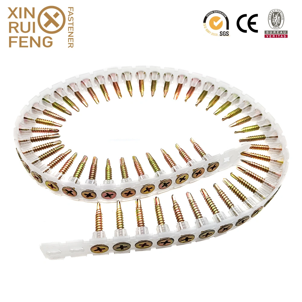 Xinruifeng Fasteners Zinc Ruspert pH. Torx Square Pozi Drive Bugle Csk Head Band Collated Hi Lo Thread Self Tapping Drilling Wood Chipboard Deck Drywall Screws