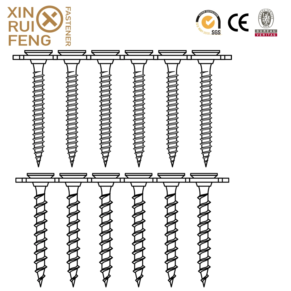 Xinruifeng Fasteners Zinc Ruspert pH. Torx Square Pozi Drive Bugle Csk Head Band Collated Hi Lo Thread Self Tapping Drilling Wood Chipboard Deck Drywall Screws