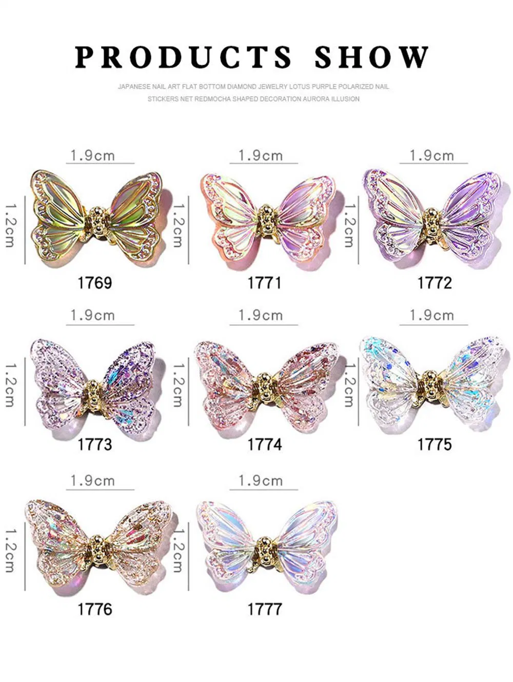 Newly Designed Laser Shiny 3D Butterfly Nail Art Accessories Nail Art Zircon 3D Butterfly Nail Charm