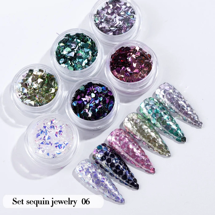 6PCS/Set Nail Beauty Chrome Glitter Kit, Nail Sequin Nail Art Mirror Powder Decoration