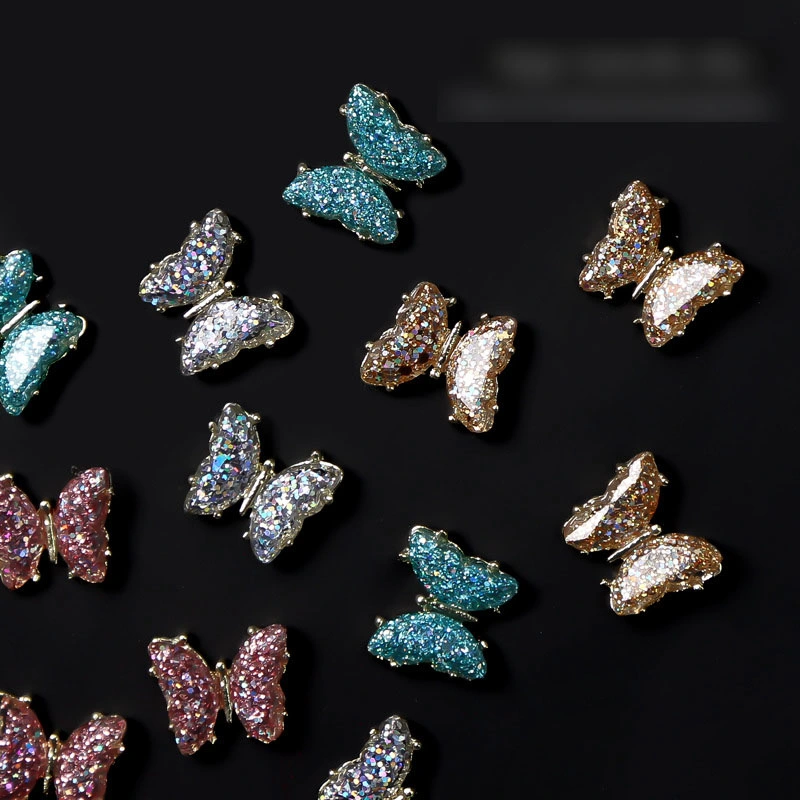 Bright Crystal Butterfly Ornaments Metal Nail Decoration 3D Aurora Dazzling Nail Butterfly Ornaments