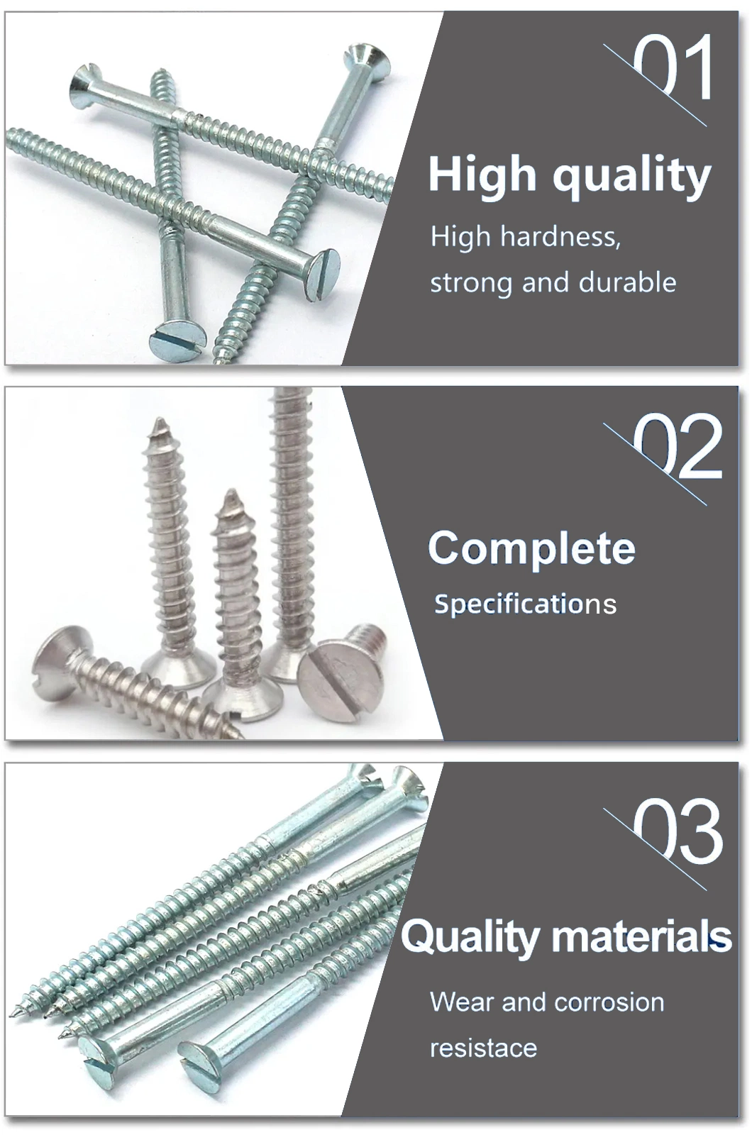 Galvanized Carbon Steel Self Drilling Screw Slotted Countersunk Head Wood Screws