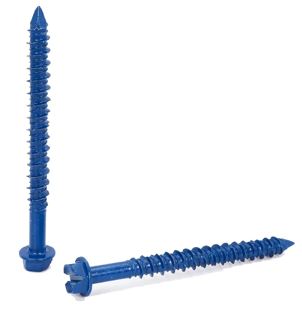 Blue Hex Head Concrete Screw Anchor with Drill Bit for Anchoring to Masonry, Block or Brick