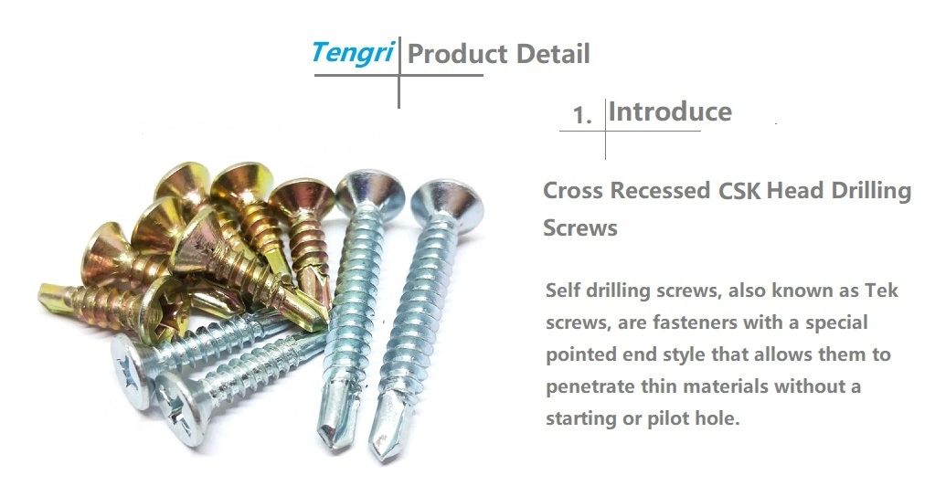 Furniture Hardware Blue White Zinc Plated Countersunk Cross Head Self Drilling Tapping Screw