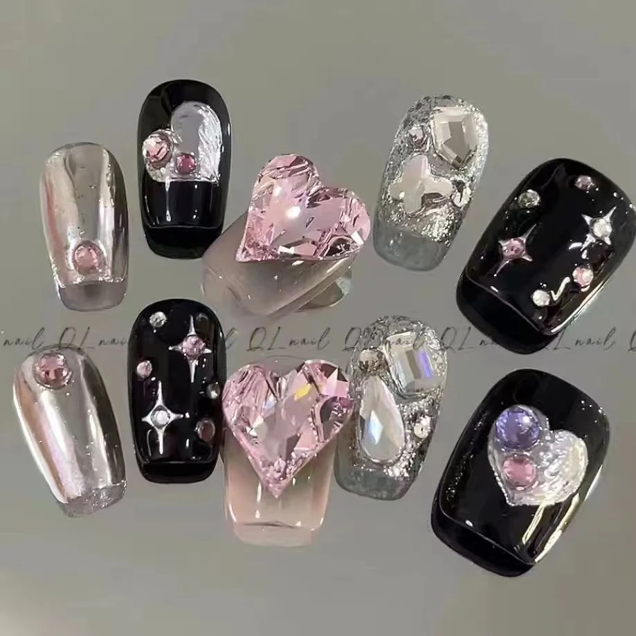 Beaty Product Blind Spot Nail Black, Pink Heart-Shaped Nail Stickers