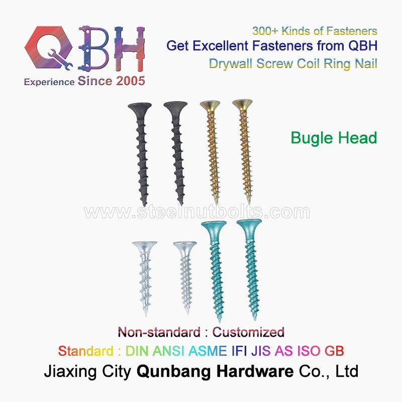 Qbh Fine Full Thread Threaded Self Tapping Phillips Drive Cross Slotted Head Black Zinc HDG Heat Treatment Dacromet Geomet Gray Phosphate Drywall Screws