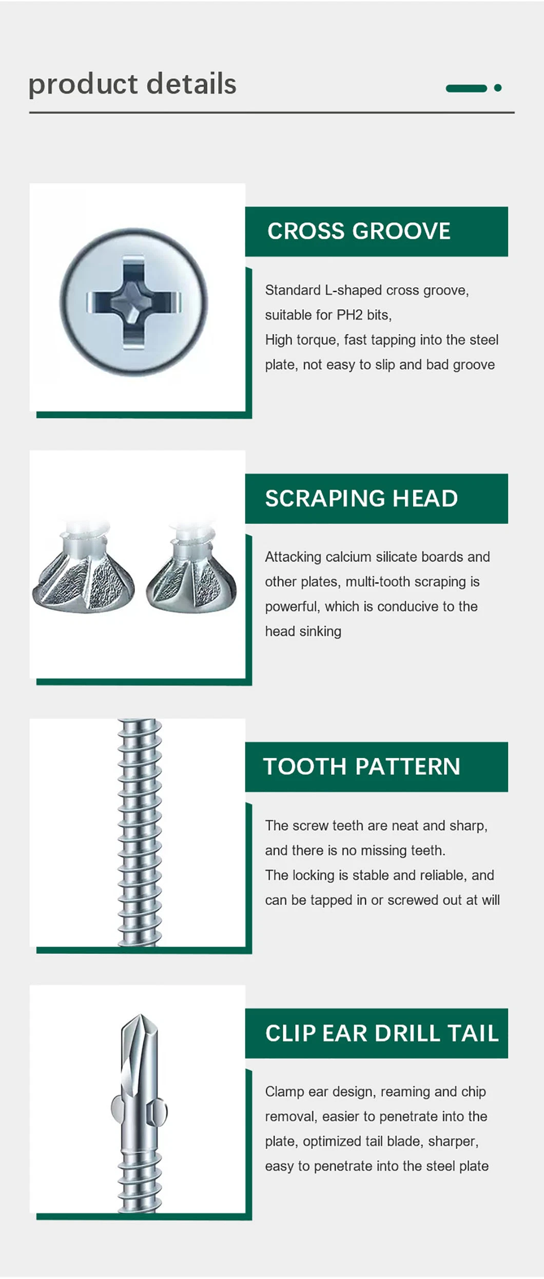 Flat Head Phillips Drive Carbon Steel Self Drilling Screws with Wings