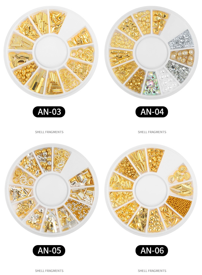 Hollow Studs Gems Rivet Mix-Shape Jewelry and Decorations 3D Geometry Metal Gold Nail Charms