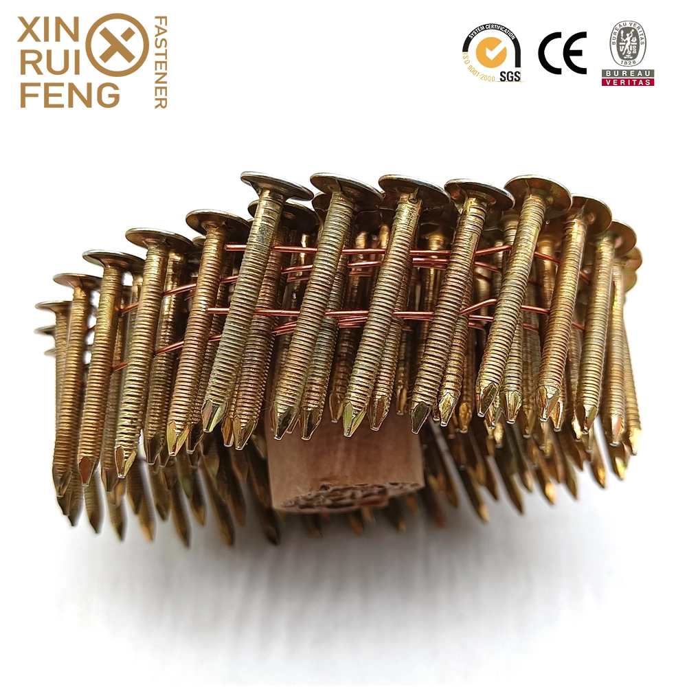 Xinruifeng Fasteners Factory Screw Ring Shank 15 Degree 1-1/4 X. 120&quot; Eg. HDG. Mg. Collation Wire Weld Roofing Coil Nails