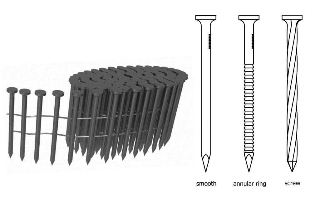 15 Degree 2 Inch X 0.113 Inch Smooth Shank Bright Coil Siding Nails