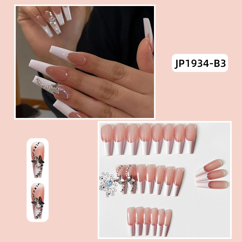 Foreign Trade Sales of Super Long Fashion French Nail Ballet Nail Butterfly Diamond European and American Nail Wear Nail