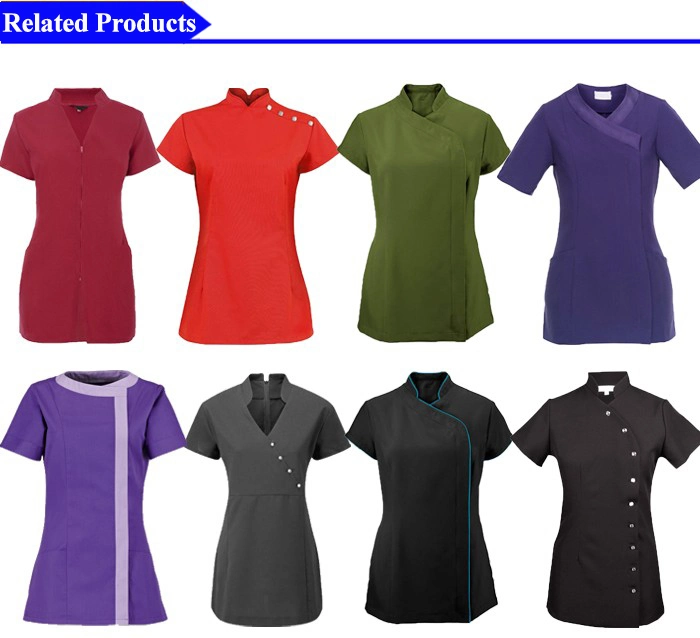 Pointed Collar and Bold Buttons SPA Women Hair Beauty Uniforms Top