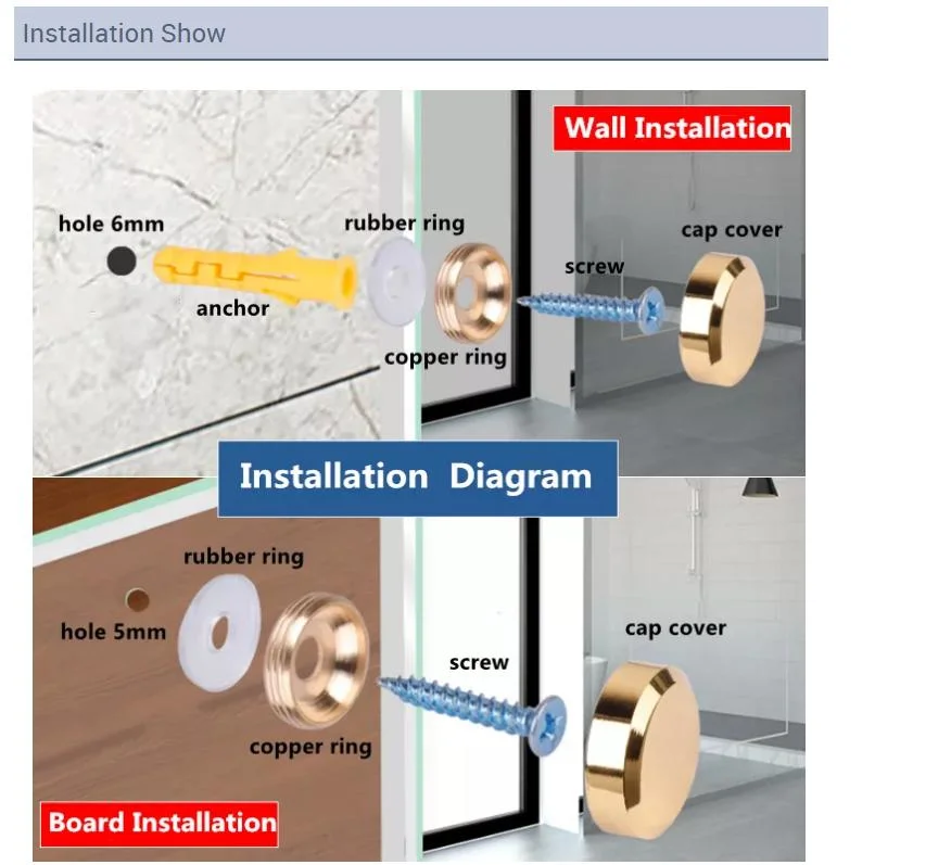 20mm Stainless Steel Cap Cover Decorative Mirror Mounting Round Screws Nails