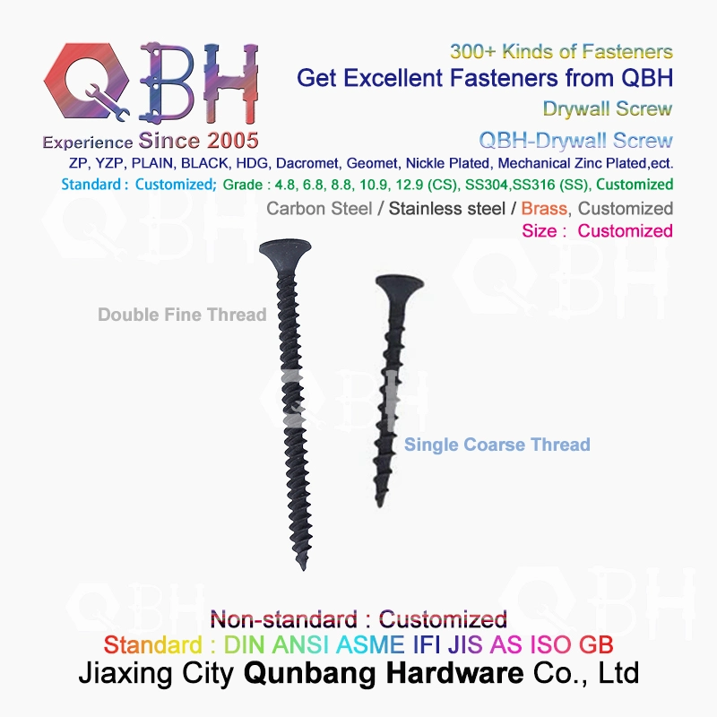 Qbh 3.5*25 Black Phosphating Self Drilling Tapping Bugle Head Double Fine Thread / Single Coarse Thread Drywall Dry Wall Screws