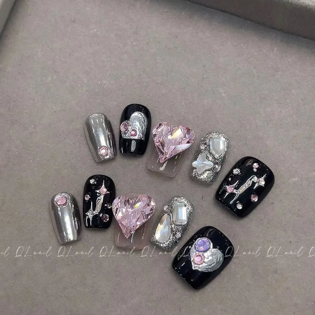 Beaty Product Blind Spot Nail Black, Pink Heart-Shaped Nail Stickers