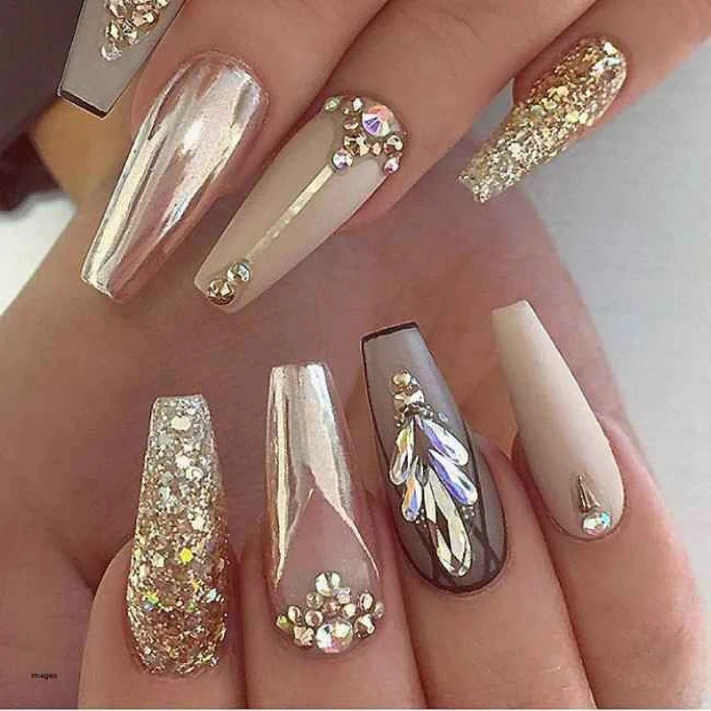 High Quality Luxury Diamond False Nails Extra Long Coffin Fake Nails Tipc Curve Elegant Design Press on Nails