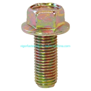 DIN6921 Color Zinc Plated Hex Flange Bolt Grade8.8 10.9 12.9 Full Thread Half Thread Hex Flange Head Cap Screw Alloy Steel Flange Bolt with or Without Serration