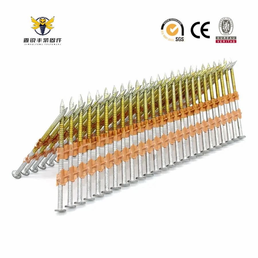 21 Degree Galvanized Round Head Smooth/Ring Shank Sheet Paper Collated Framing Nails Polished Wood Pallet Plastic Strip Nails