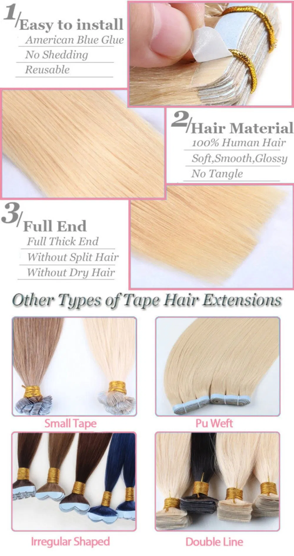 Wholesale Factory Price Human Hair Wavy Hair Tapes Hair Extension