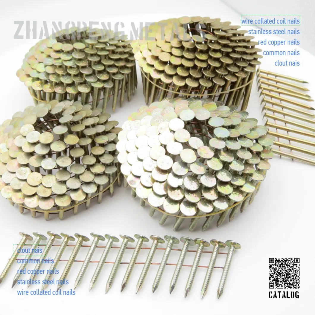 Zinc Plated Yellow Round Head Wire Collated Coil Roofing Nail 3/4 Inch