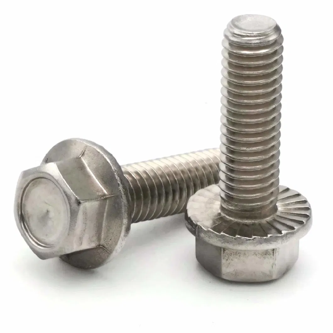 M10 Flanged Bolt Fully Threaded Hexagonal Flange Head Machine Screw with Serration Under Head A2-70 Stainless Steel Fastener