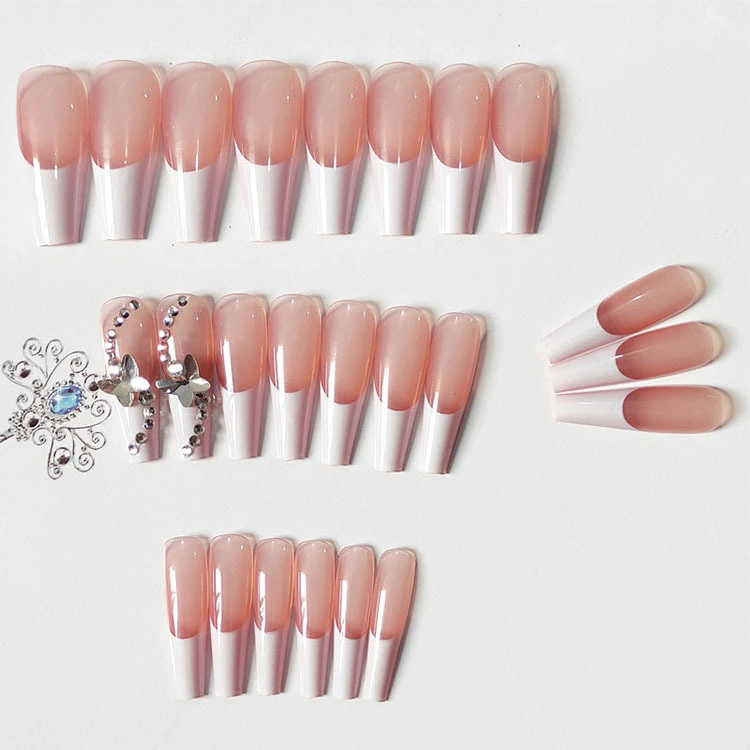 Foreign Trade Sales of Super Long Fashion French Nail Ballet Nail Butterfly Diamond European and American Nail Wear Nail