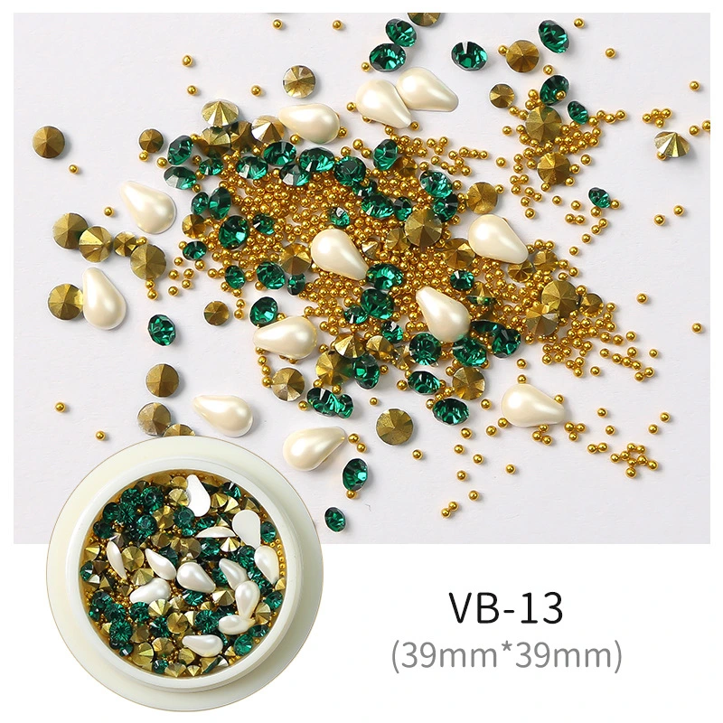 Cross Border Wholesale Nail Diamond Jewelry Opposite Sex Flash Diamond Paste Water Diamond Tip Bottom Explosion Nail Mixture Jewelry Diamond Small Round Box