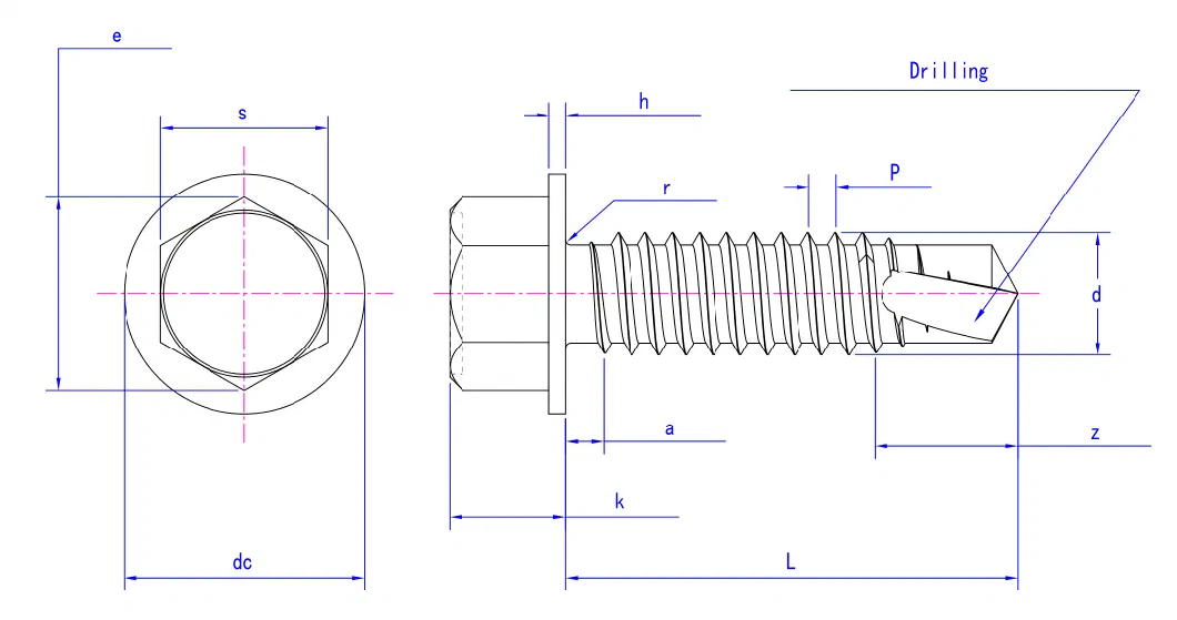 Ss 410 St3.5~6.3 Hex Wafer Head Self Drilling Screws