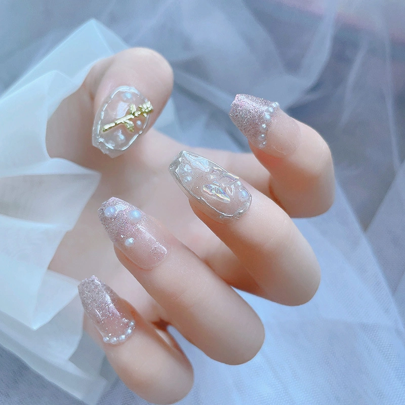 Pure Lust Metal Rose Wearing Nail Sheets Scalding Silver Aurora Butterfly Crushed Diamond Glue Flashing Short Ladder Fake Nails