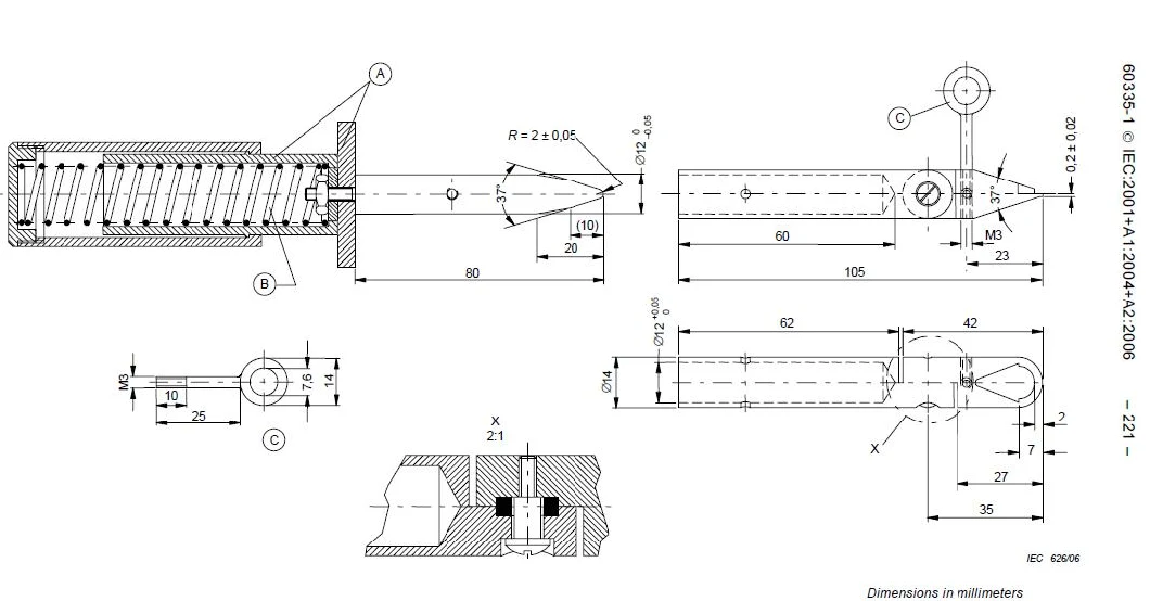 IEC 60335 Figure 7 Accessibility UL Test Probe Finger Nail with 50n Force