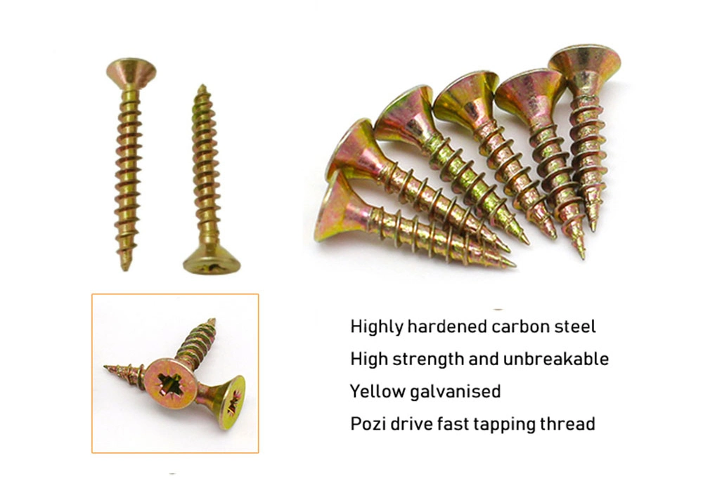 Yellow Clear Zinc Plated Pozidriv Csk Countersunk Head Cabinet Wood / Chipboard Screw