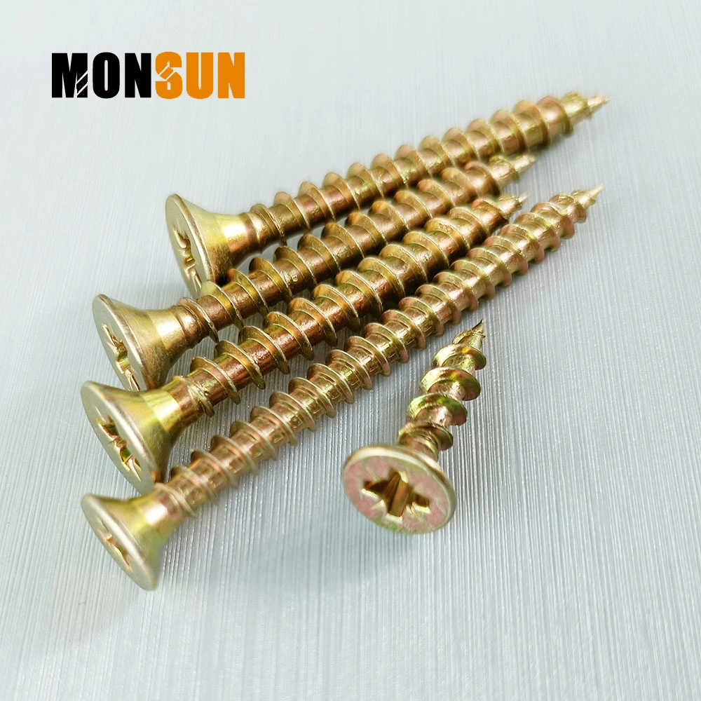 Yellow Clear Zinc Plated Pozidriv Csk Countersunk Head Cabinet Wood / Chipboard Screw