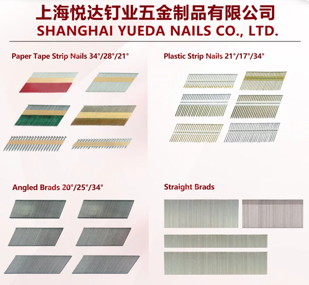 Shanghai Yueda 28/34 Paper Tape Strip/Framing/Plastic Strip/Coil/Loose/Bulk/Da Nails for Nailer