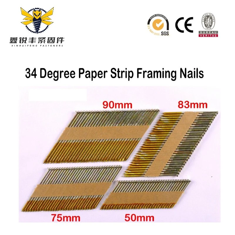 34 Degree D Head 3.1mm Smooth Bright Paper Strip Nails