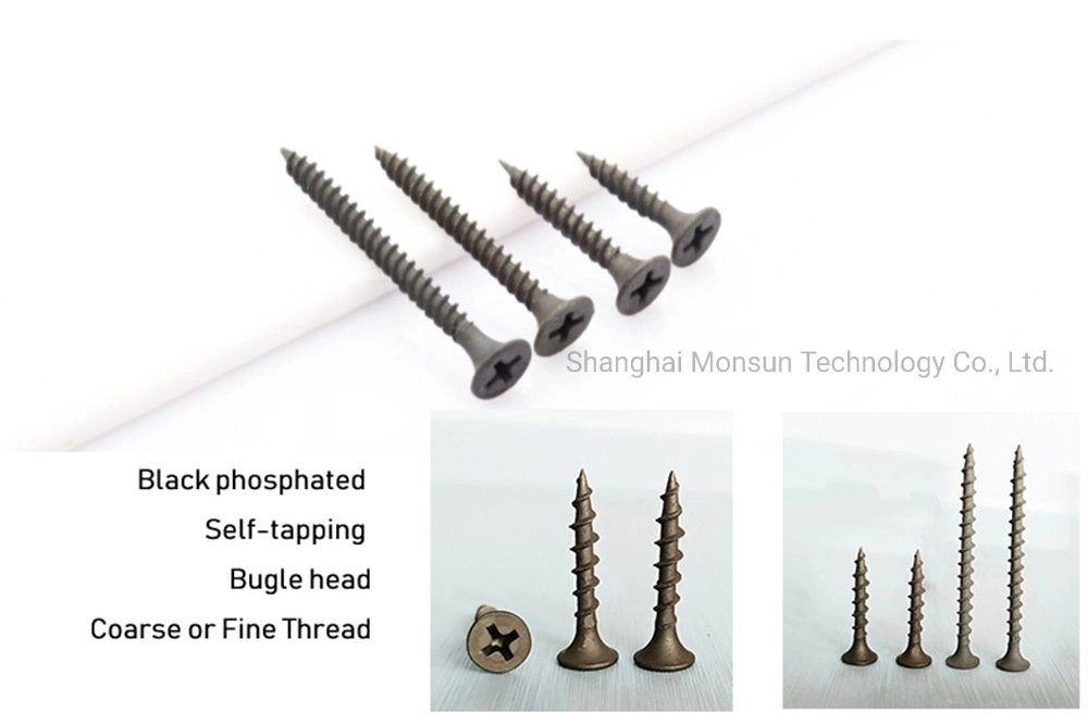 DIN Ifi JIS ISO C1022 Black Phosphated pH Recess Drywall Screw with Coarse Thread for Plasterboard on Timber Support