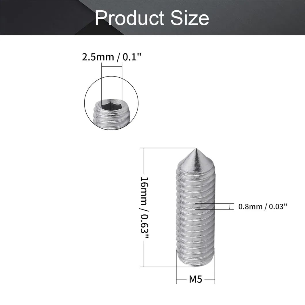 DIN914 Allen Drive Internal Hex Socket Grub Screws M4-0.7X5mm Tip Set Screw