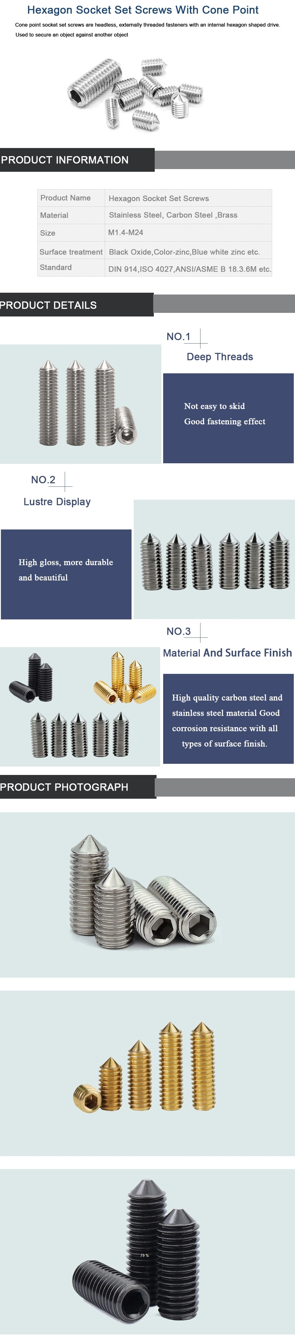 Stainless Steel SS316 Hex Socket Set Screw Grub Screw Custom Screws