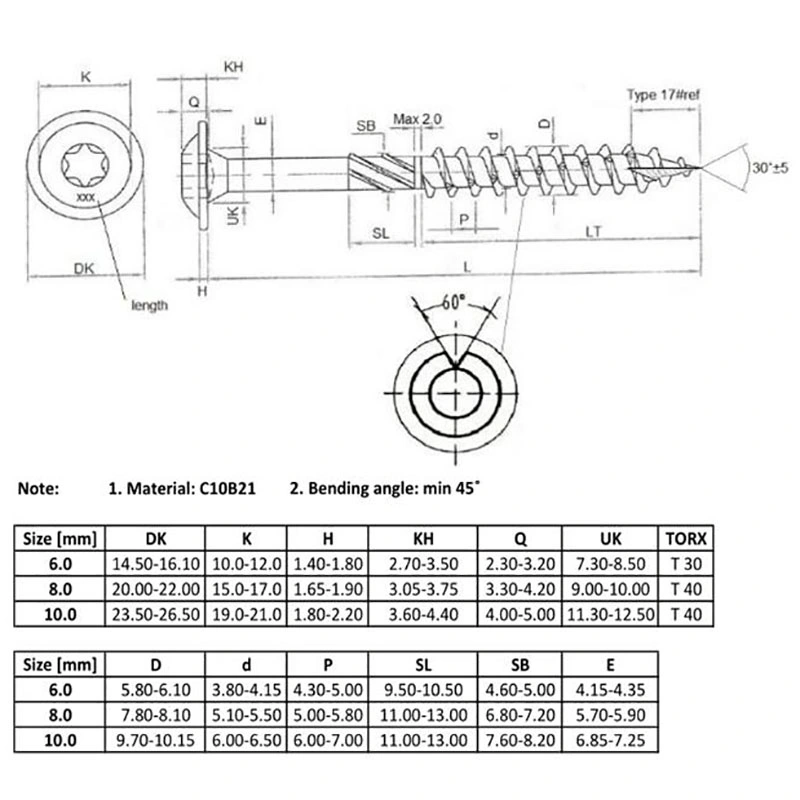 Carbon Steel Decking Screw Torx Wafer Head Construction Type 17 Timber Screw