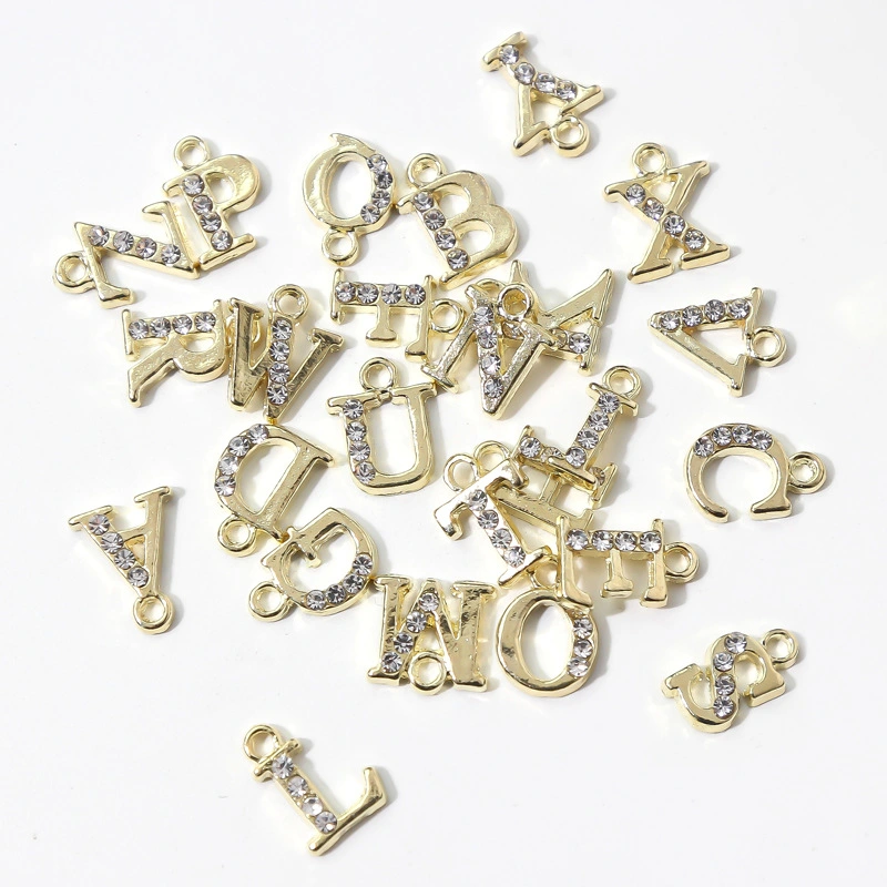 Nail Decoration Alloy Nail Decoration Large Pendant Gold 26 Letters Inlaid Diamond Bright Nail Three-Dimensional Decoration