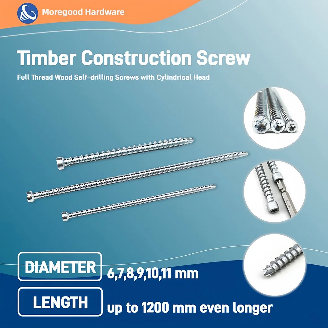 Moregood Full Thread Timber Construction Screw Cylindrical Head Torx Drive White Blue Zinc Plated with Wax