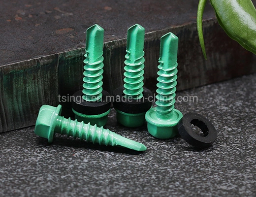 TGR/Tsingri 5.5*25 Green Painted Hex Washer Head Self Drilling Roofing Screws For Constructure Fixing