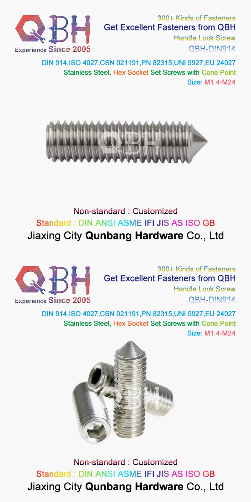 Qbh Customized Zp/Yzp/Plain/Black/HDG/Dacromet/Geomet/Nickle Plated/Mechanical Zinc Plated Exterior/Internal Thread Wood Furniture Embedded Grub Screw