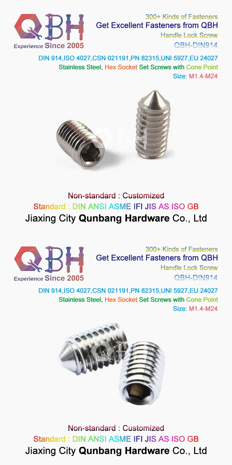 Qbh Customized Zp/Yzp/Plain/Black/HDG/Dacromet/Geomet/Nickle Plated/Mechanical Zinc Plated Exterior/Internal Thread Wood Furniture Embedded Grub Screw