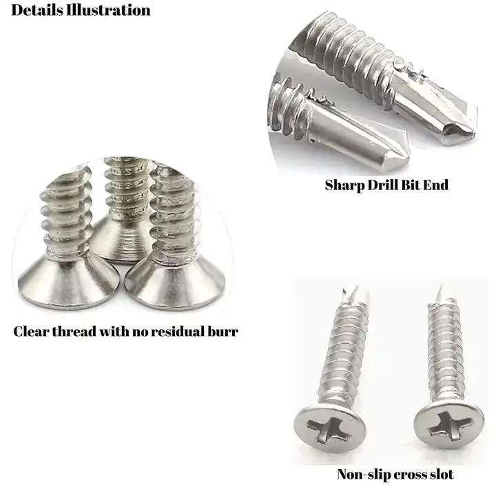 Customize Stainless Steel 304 Countersunk Flat Head Csk Self Drilling Screw