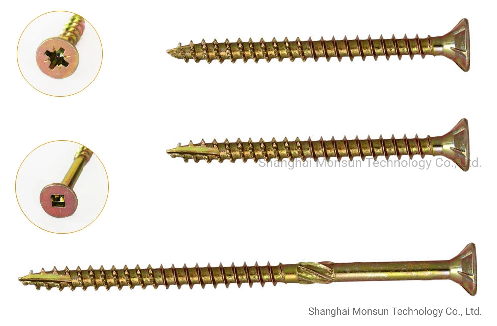 Yellow Blue Clear Zinc Plated Steel Pozidriv/Square Drive Countersunk Head with Ribs Saw Tooth Thread Tip Timbermate Screws/Chipboard Screw