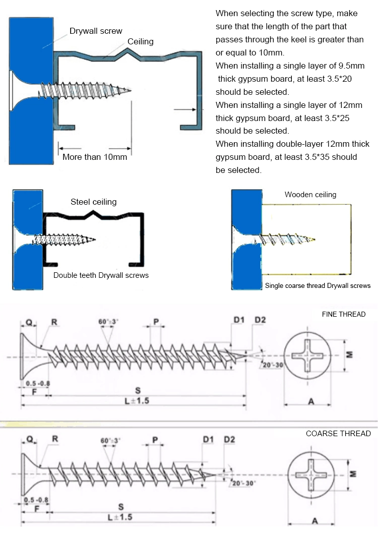 Plasterboard Black Wood Drywall Screw Manufacturer Fine / Coarse Thread Drywall Screws with Bugle Head