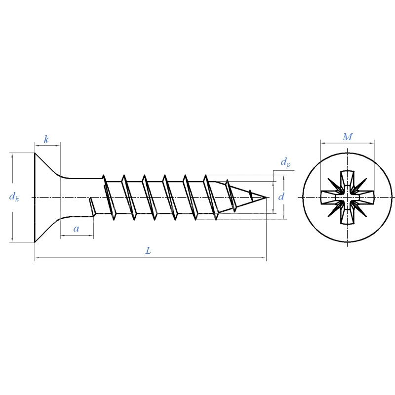 DIN7505 Yellow Zinc Plated Carbon Steel C1022A Pozi Drive Flat Countersunk Csk Head Wood Self Tapping Chipboard Screws