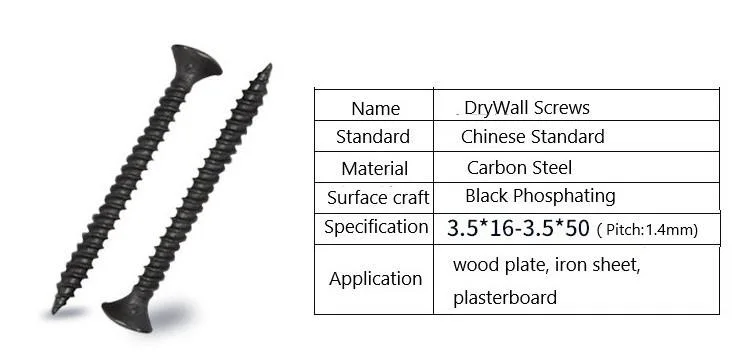 Black Phosphated Galvanized Standard Bugle Head Fine Coarse Thread Perfect Cheap Plasterboard Tornillos Gypsum Dry Wall Drywall Screw